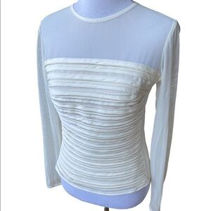 Flora Nikrooz Mesh BodyCon Blouse Tiered Bodice Women's Cream Sheer Size L